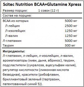состав для BCAA+Glutamine Xpress от Scitec Nutrition (300 гр)